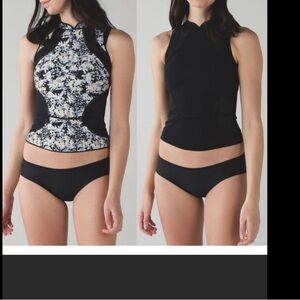Lululemon Athletica Salty Swim Rashie Reversible Black and Floral Swim Top